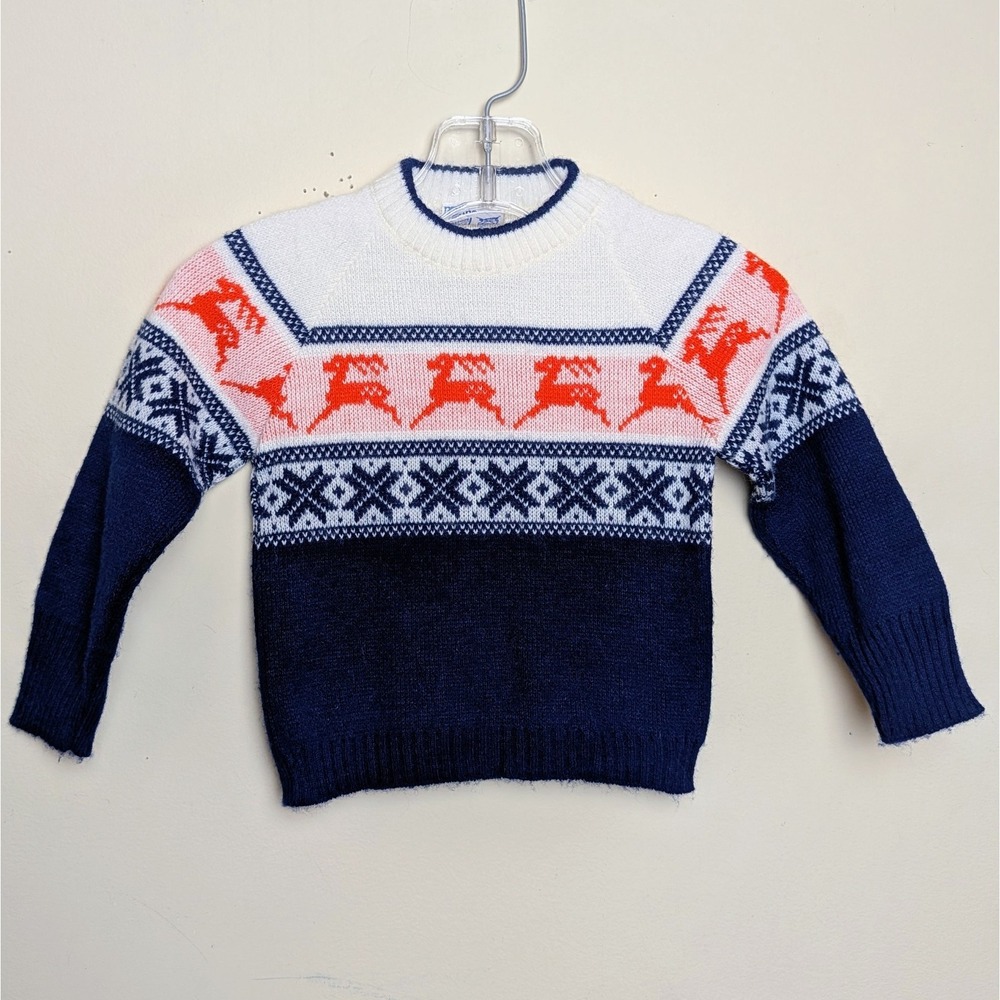 Vintage Mothercare Sweater 70s Fair Isle Nordic Knit Orlon Infant‎ 12-18 Months